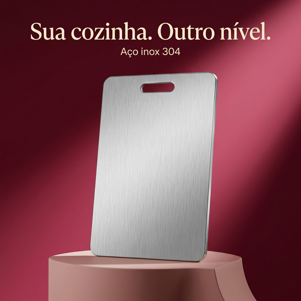 Tábua inox em campanha com fundo vinho
