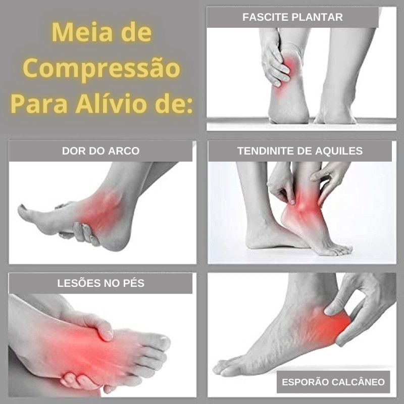 Fascite Plantar - Meia de Compressão Para Alívio da Dor e Inchaço nos Pés