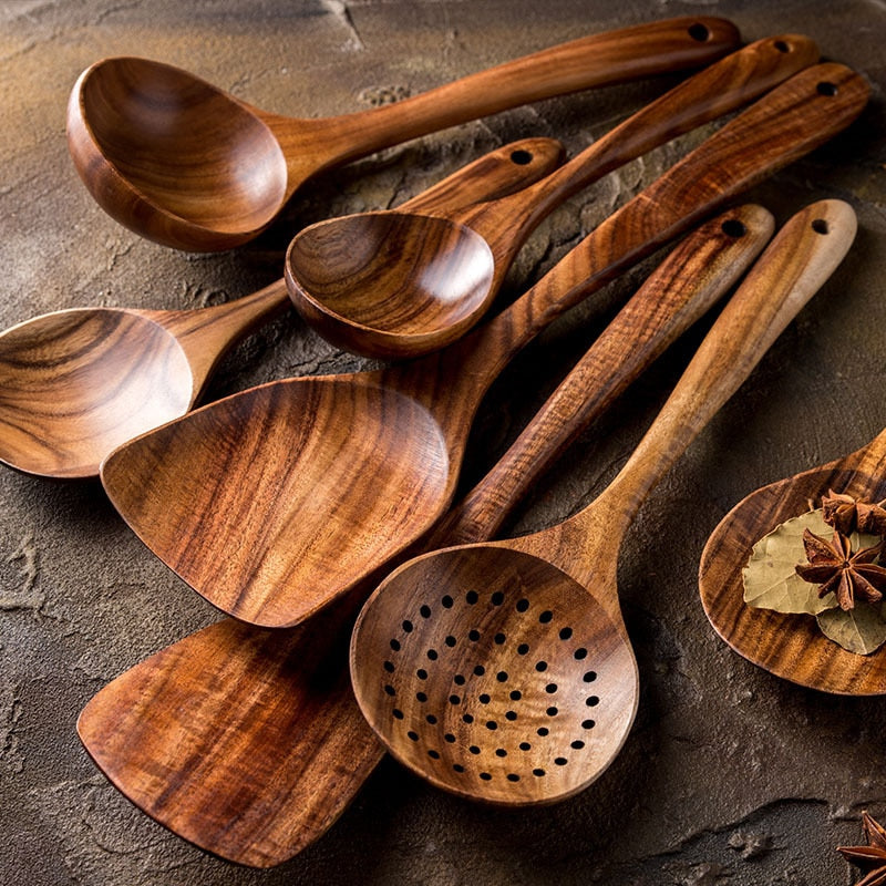 Juego de cucharas de madera tailandesas