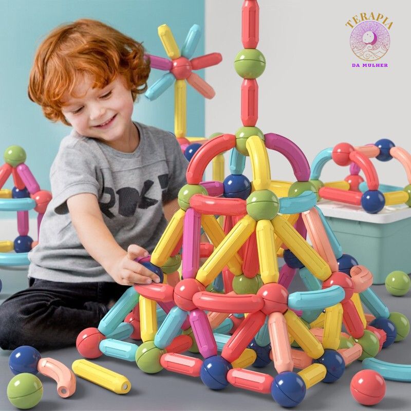 Brinquedo Infantil - Kit Educacional Magnético de Bastões e Bolas