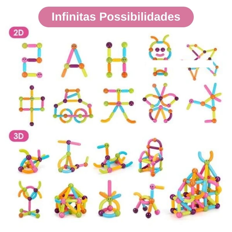 Brinquedo Infantil - Kit Educacional Magnético de Bastões e Bolas