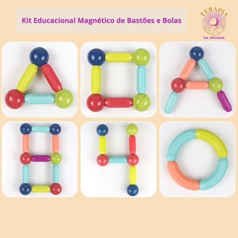 Brinquedo Infantil - Kit Educacional Magnético de Bastões e Bolas