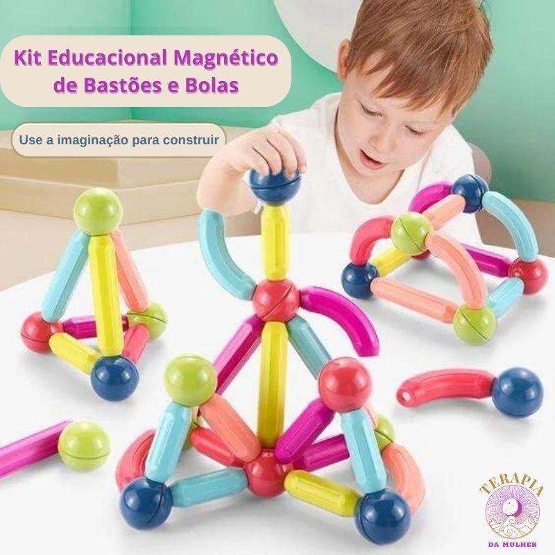 Brinquedo Infantil - Kit Educacional Magnético de Bastões e Bolas