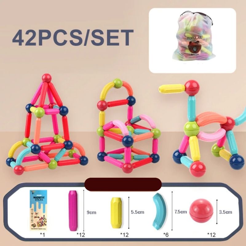 Brinquedo Infantil - Kit Educacional Magnético de Bastões e Bolas