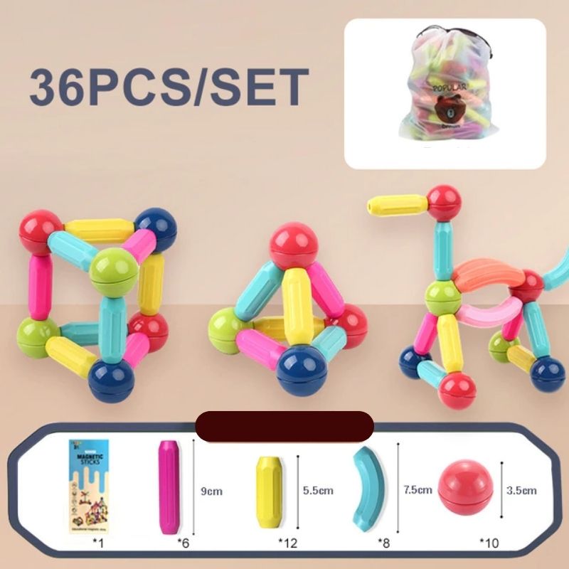 Brinquedo Infantil - Kit Educacional Magnético de Bastões e Bolas