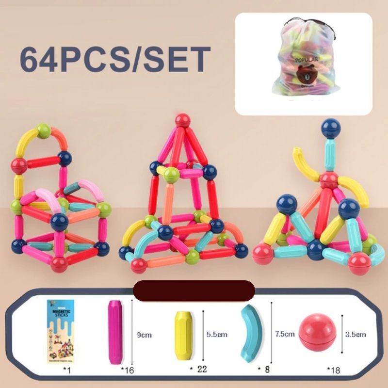 Brinquedo Infantil - Kit Educacional Magnético de Bastões e Bolas